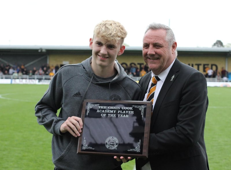 Mackenzie Burdass collects the Chris Cook Academy Player of the Year Award. Photo: Oliver Atkin