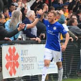 Boston United's Paul Green celebrates at Farsley Celtic.