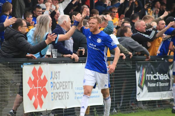 Boston United's Paul Green celebrates at Farsley Celtic.