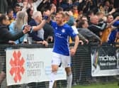 Boston United's Paul Green celebrates at Farsley Celtic.