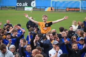 Boston United fans were out in force at Farsley Celtic. Photo: Oliver Atkin