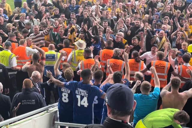 Players and fans celebrate.
