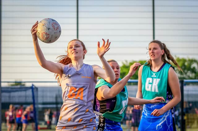 Netball action. Photo: David Dales