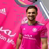 Tom Platt modelled Boston United's new away kit.