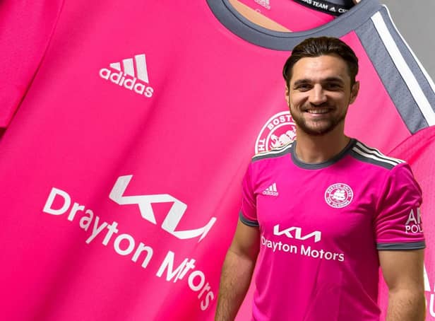 Tom Platt modelled Boston United's new away kit.