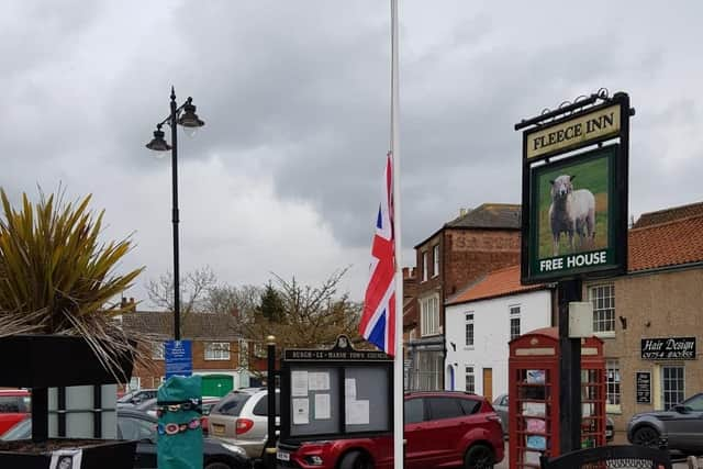 The Union Flag at half mast in Burgh le Marsh.