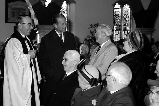 The Duke talks to some of the people attending the service in St Mary’s Church with Rev D
Woods. Photo: Ben Hardaker.