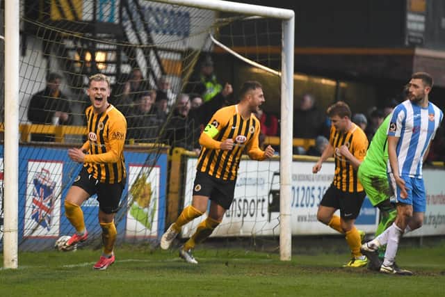 Celebrating after scoring against Kettering.