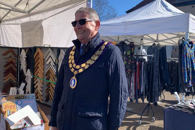 Spilsby Mayor Coun Terry Taylor happy to see the market reopening in town.