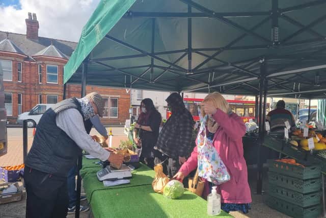 The new fruit and veg stall had a steady flow of customers during the morning.