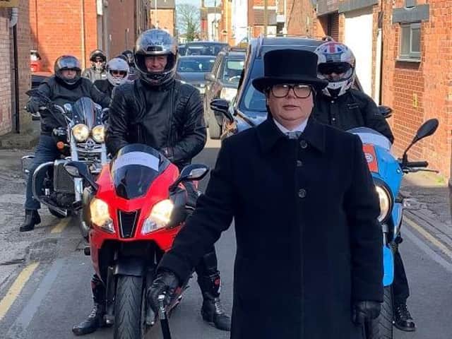 For the funeral of Brian Denis Lavis at Alford Crematorium, his family asked on Facebook ask if any bikers would like to join the cortege. Photo: Frank Wood Funeralcare.