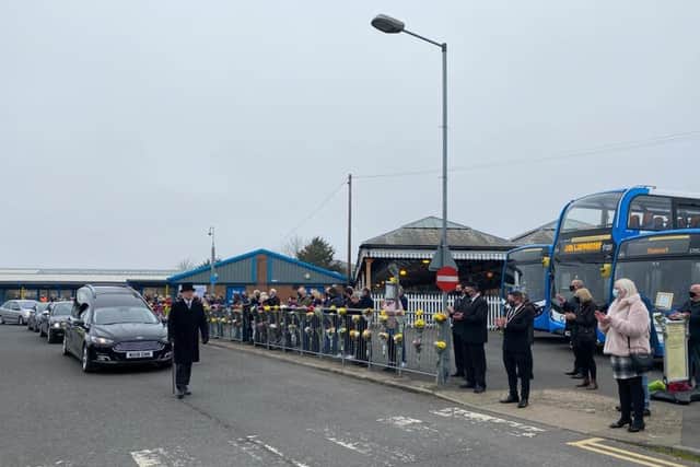 The funeral cortege of Skegness Deputy Mayor Jim Carpenter passed by the Stagecoach bus station, where he had worked.