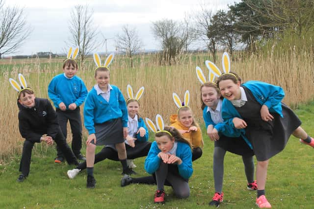 Theddlethorpe Primary Academy pupils take part in the sponsored bunny hop to raise money for St Barnabas Hospice, Lincolnshire. They are: Ethan Doherty, Freddie-Levi Nock, Paige Potter, Emelia Henderson, Sasha Hancock, Olivia Asher, Sophie Rigley, and Katy Alan.