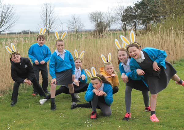 Theddlethorpe Primary Academy pupils take part in the sponsored bunny hop to raise money for St Barnabas Hospice, Lincolnshire. They are: Ethan Doherty, Freddie-Levi Nock, Paige Potter, Emelia Henderson, Sasha Hancock, Olivia Asher, Sophie Rigley, and Katy Alan.
