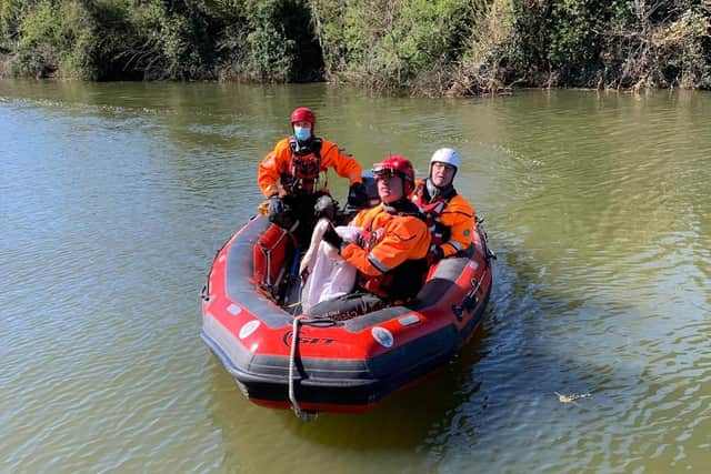 Fire service boat in action during the rescue