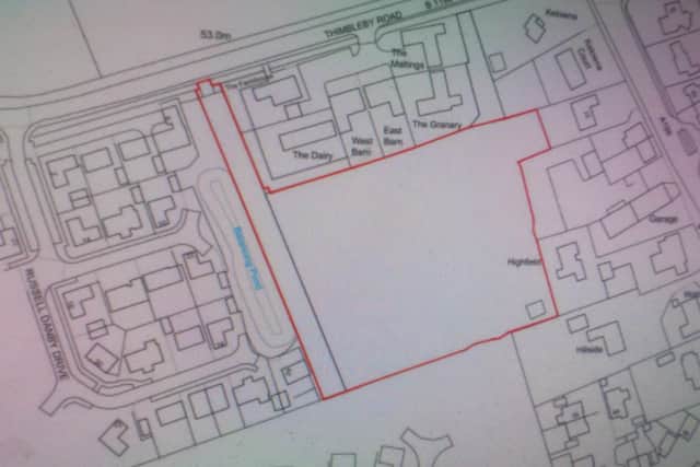 The area marked in red shows the site of the care home with the BB1191 (Thimbleby Hill) at the top left of the plan.