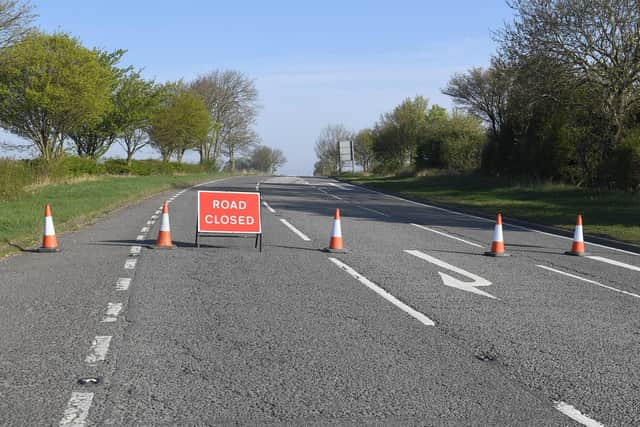 The A15 blocked north of Cranwell after the fatal collision a year ago. EMN-210421-164237001