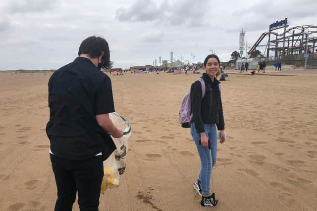 LCCS students litter picking in Skegness and raising awareness of the hustings.