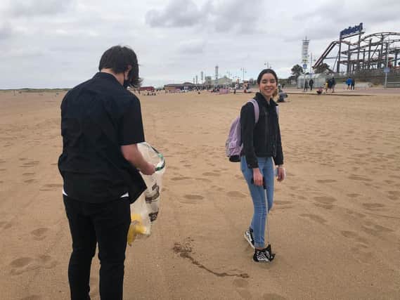 LCCS students litter picking in Skegness and raising awareness of the hustings.