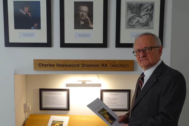 Carre Gallery director Christopher Hodgson and the Charles Shannon display. EMN-210426-172855001