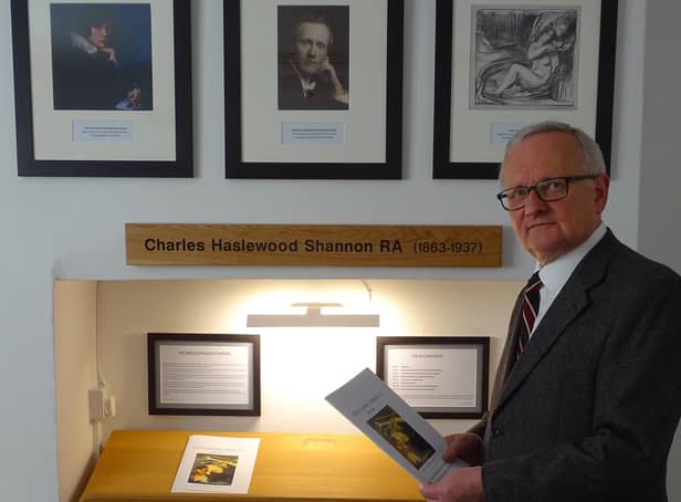 Carre Gallery director Christopher Hodgson and the Charles Shannon display. EMN-210426-172855001