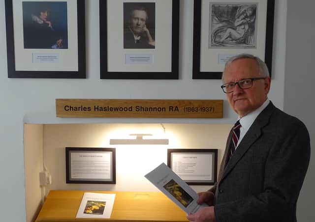 Carre Gallery director Christopher Hodgson and the Charles Shannon display. EMN-210426-172855001