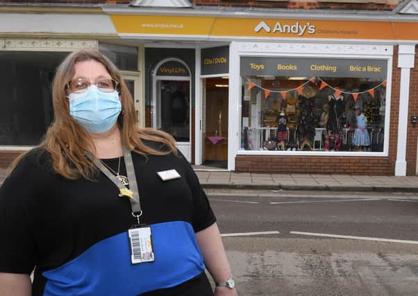 Shop manager Deborah Homer outside the new premises of Andy's charity shop on Southgate, Sleaford.  EMN-210427-120446001