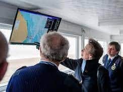 Princess Anne taking an interest in the state-of-the-art equipment in the Skegness Watch Station.