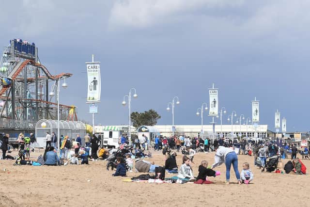 Visitors enjoying the beach in Skegness over the Bank Holiday.