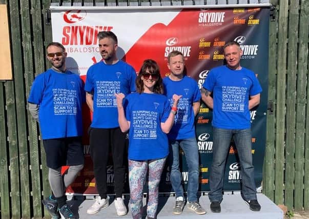 Sarah-Jayne Walker, Richard Lock, Dougie Smith, Daniel Wileman and Dave Ward faced their fears by skydiving to raise the funds