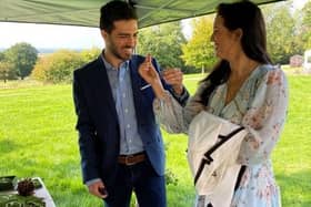Prize=winning NHS worker Victor and wife-to-be Jamie-Lee visiting Leadenham House autumn fair. EMN-211005-111231001