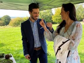 Prize=winning NHS worker Victor and wife-to-be Jamie-Lee visiting Leadenham House autumn fair. EMN-211005-111231001