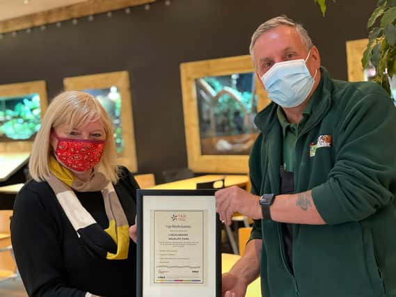 Steve Nichols, CEO of Lincolnshire Wildlife Park, receives a TED age friendly certificate.