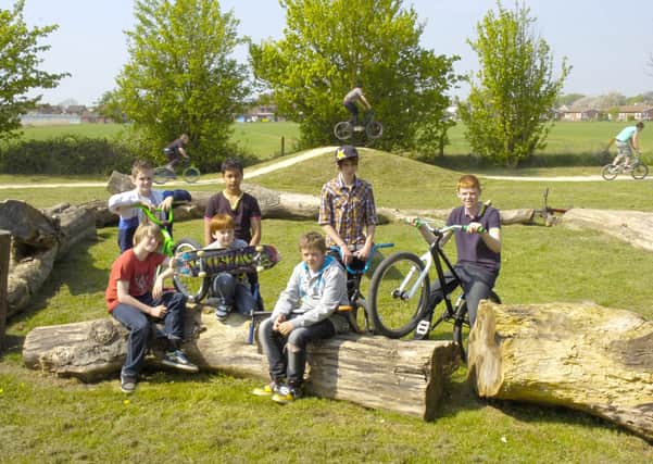 Pictured (from left) Liam Kelly, 12, Alex Raggo, 11, Antonio Medina, 12, Matthew Proud, eight, Ollie Cladd, 17, Jordan Burdall, 11, Jack Cliff, 16, in the new log circle.