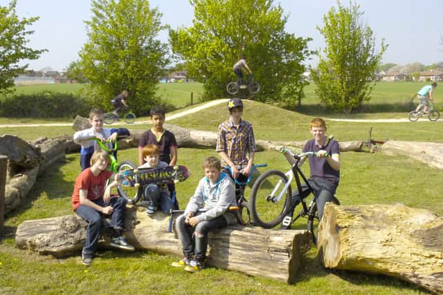 Pictured (from left) Liam Kelly, 12, Alex Raggo, 11, Antonio Medina, 12, Matthew Proud, eight, Ollie Cladd, 17, Jordan Burdall, 11, Jack Cliff, 16, in the new log circle.