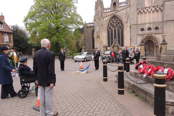 The short commemoration ceremony of the Royal British Legion's centenary, at Sleaford war memorial. EMN-210517-155530001