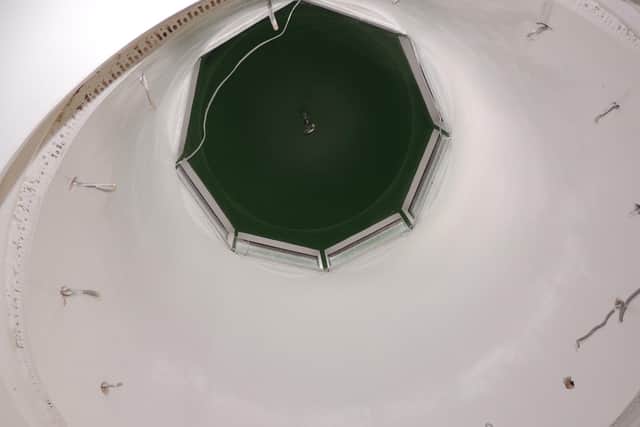 Looking up into the green dome - lights wil be installed around its base inside. EMN-211205-161507001