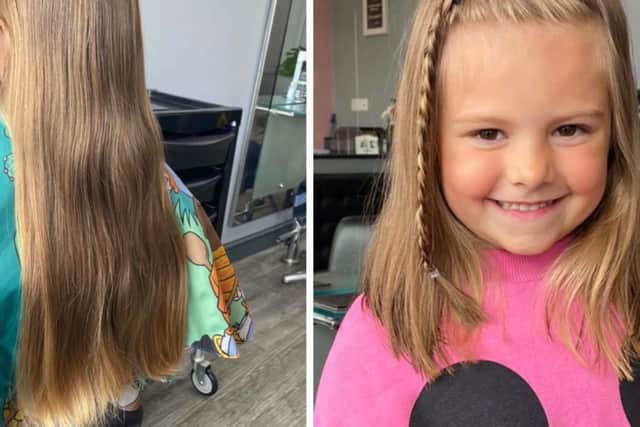 Lily looking delighted with her new cut after donating her hair to the Little Princess Trust.