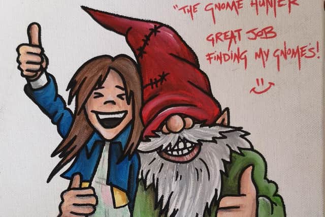 The cartoon featuring Darcy and a gnome.