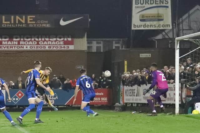 Scoring against Rochdale. Photo: Eric Brown