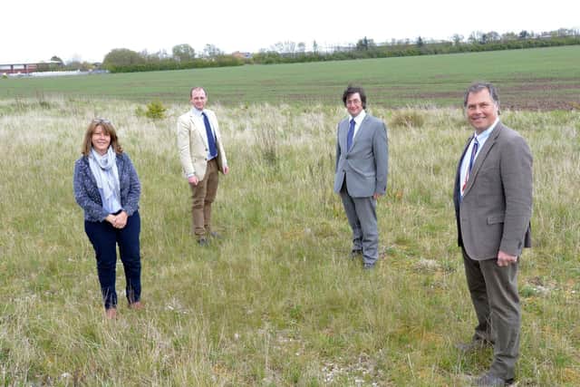 Pictured on the proposed Skegness Gateway site..are (from left) are Sue Bowser of Croftmarsh, Matt Warman MP, Coun Tom Ashton and Neil Sanderson of Croftmarsh.