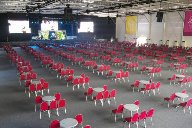 Socially disanced tables inside the new Studio 36 theatre in Skegness.
