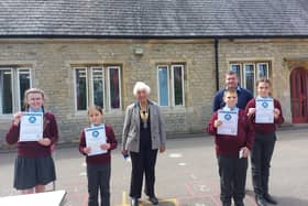 Rotary Star Awards at William Alvey School from Sleaford Rotary president Barbara Roberts, with pupils Zak, Imogen, Sophie and Lilley. EMN-210519-160217001