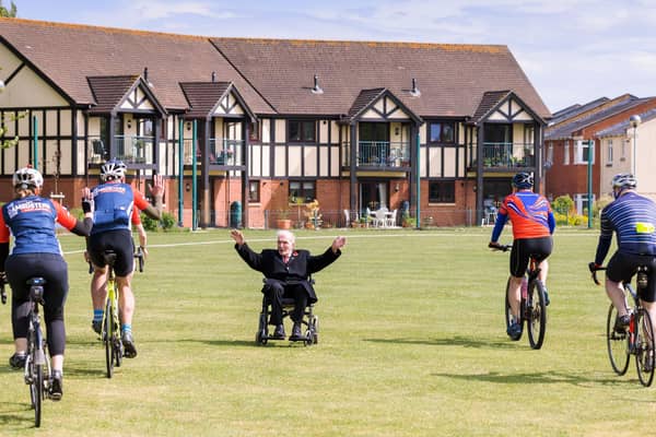 A scene from a recent bicycle 'flypast' for Squadron Leader George 'Johnny' Johnson.