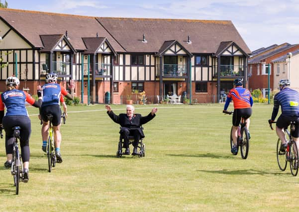 A scene from a recent bicycle 'flypast' for Squadron Leader George 'Johnny' Johnson.