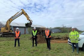 Archaeology under way at Sleaford Mooor Enterprise Park site. From left - North Kesteven District Council Economy and Place Director Andrew McDonough, Chief Executive Ian Fytche, Council Leader Coun Richard Wright and Director of Allen Archaeology Chris Clay. EMN-210521-171808001