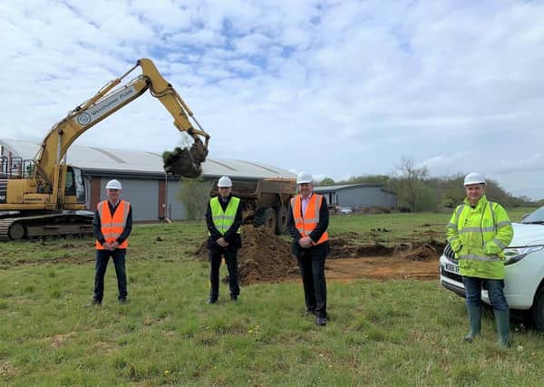 Archaeology under way at Sleaford Mooor Enterprise Park site. From left - North Kesteven District Council Economy and Place Director Andrew McDonough, Chief Executive Ian Fytche, Council Leader Coun Richard Wright and Director of Allen Archaeology Chris Clay. EMN-210521-171808001