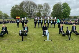 Rowing the Academy across the line after students and staff completed a distance of 1447km or 920 miles from Somercotes to Spain are Edie Bowman, Daniel Petley, Aiden Finch, Libby Hudson and Rosie Lee. The whole Academy took part in this event over five days to highlight Mental Health Week. EMN-210524-112225001