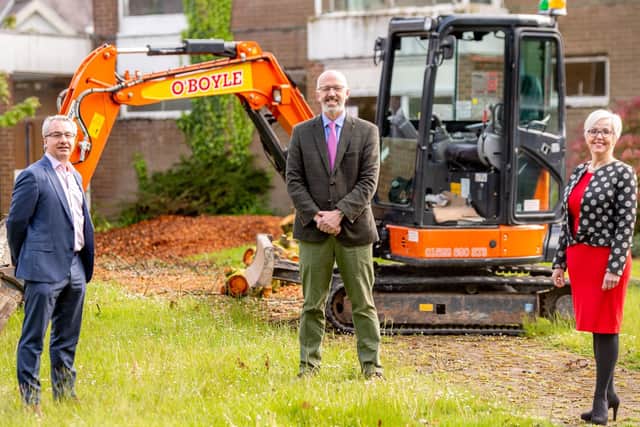 Pictured from left: Simon Telfer; Councillor Craig Leyland and Claire Foster