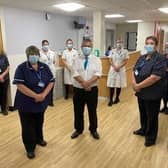 Professor Jonathan Van-Tam pictured with some of the staff from Dixon Ward during a visit to officially open their new gastroenterology day case suite on the ward at Lincoln County Hospital.